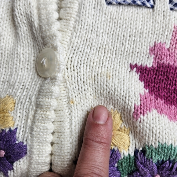 Jantzen Classics Handknit Vintage Sweater Vest Cream With Florals Size XL - Picture 8 of 14